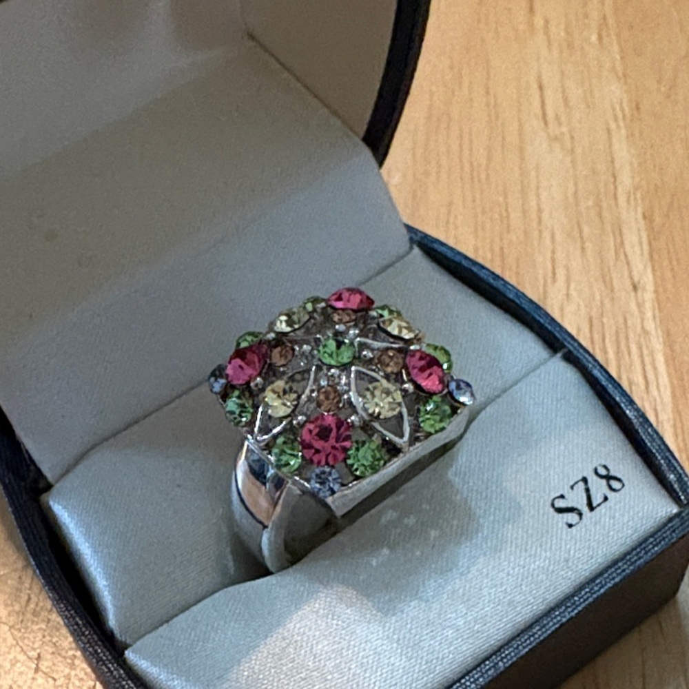 Elegant Silver Multi-Color Gemstone Ring - Picture 3 of 3